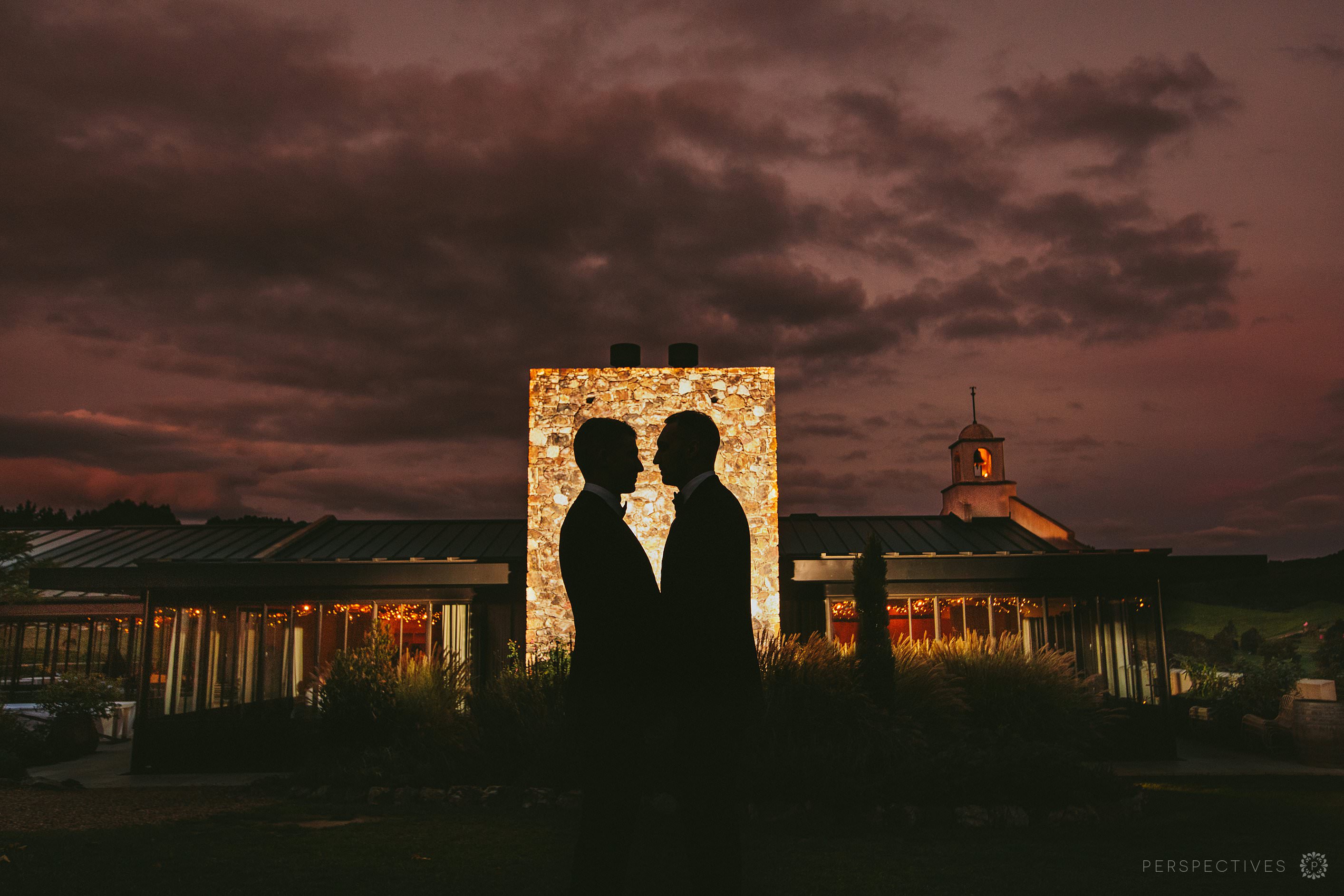 Sunset silhouette at Tantalus wedding venue Waiheke 